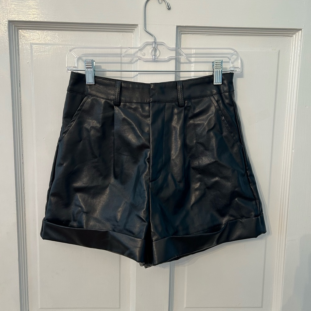 Black High Waisted Leather Shorts Size Small
